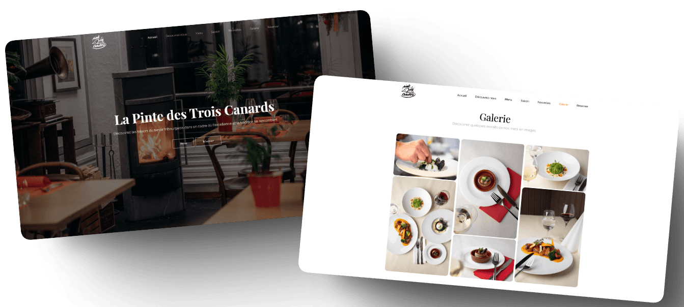 Mockups du site de la Pinte des Trois Canards — cas client Bleeze